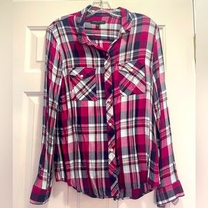 Banana Republic Pink Navy Plaid Shirt Medium